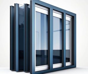 Premium Photo _ Dark blue aluminum windows with thin frames and muntins generative ai